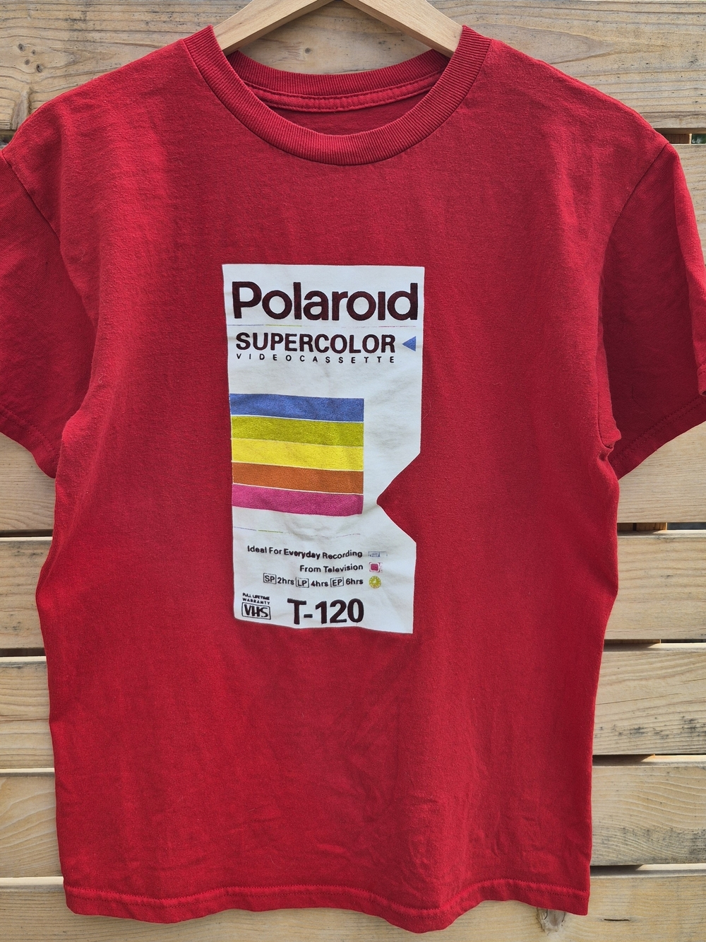 Polaroid Red Short Sleeve Tee with Retro Supercolor Graphic